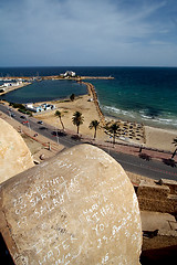 Image showing  monastir tunisia the old wall castle    slot  and mediterranean