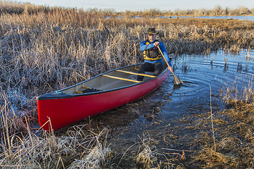 Image showing canoe paddling through a swamp