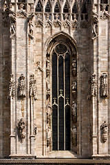 Image showing italy church  rose window  the front of the duomo  and column