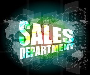 Image showing sales department words on digital screen with world map