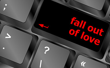 Image showing Modern keyboard key with words fall out in love