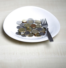 Image showing Coins on a plate