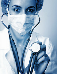 Image showing Portrait of a young doctor with stethoscope.