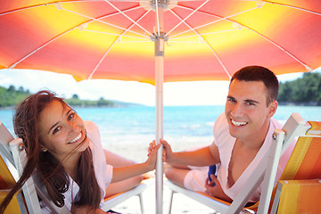 Image showing happy couple have fun on the beach