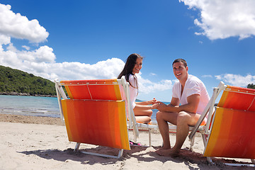 Image showing happy couple have fun on the beach