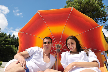 Image showing happy couple have fun on the beach