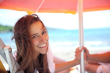 Image showing happy couple have fun on the beach