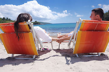 Image showing happy couple have fun on the beach