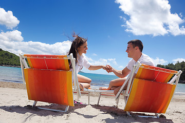 Image showing happy couple have fun on the beach