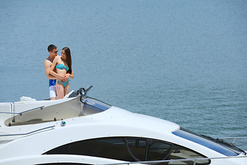 Image showing young couple on yacht