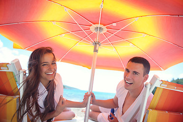 Image showing happy couple have fun on the beach