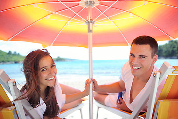 Image showing happy couple have fun on the beach