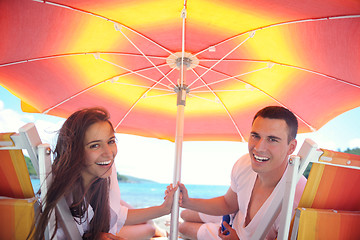 Image showing happy couple have fun on the beach