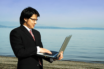 Image showing Businessman on the beach