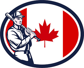Image showing Canadian Baseball Batter Canada Flag Retro