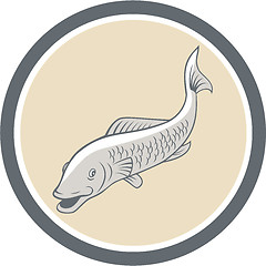 Image showing Trout Swimming Cartoon Circle