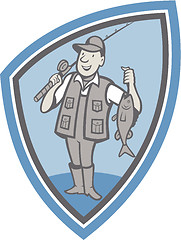 Image showing Fly Fisherman Showing Fish Catch Cartoon