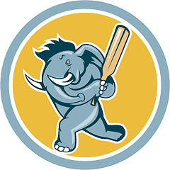 Image showing Elephant Batting Cricket Bat Cartoon