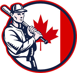 Image showing Canadian Baseball Batter Canada Flag Circle