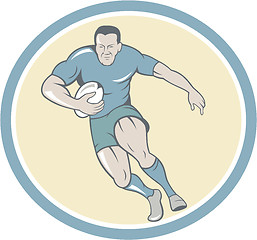 Image showing Rugby Player Running Ball Circle Cartoon