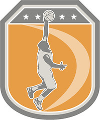 Image showing Basketball Player Rebounding Ball Shield Retro