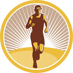 Image showing Marathon Runner Running Front Circle Retro