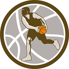 Image showing Basketball Player Dribbling Ball Circle Retro