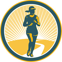 Image showing Female Marathon Runner Circle Retro