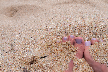 Image showing Fingers with pedicure the beach