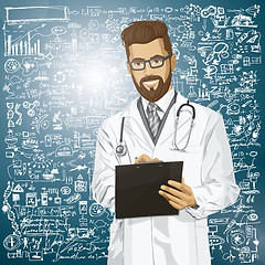 Image showing Vector Hipster Doctor Man With Clipboard