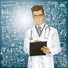 Image showing Vector Hipster Doctor Man With Clipboard