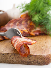 Image showing Rough simple still life with bacon