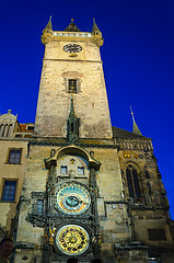 Image showing The town hall clock tower of Prague by night