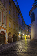 Image showing narrow alley with lanterns in Prague at night