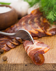 Image showing Rough simple still life with bacon