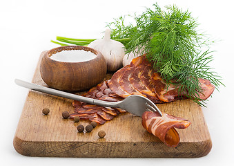 Image showing Rough simple still life with bacon