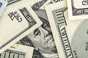 Image showing Close-up of Benjamin Franklin Portrait on One Hundred Dollar Bil