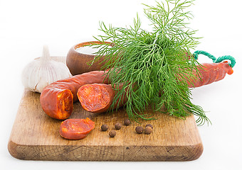 Image showing Still life with Chorizo sausage