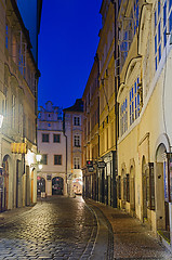 Image showing narrow alley with lanterns in Prague at night