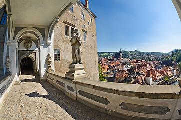 Image showing Krumlov town from castle bridge , Czech