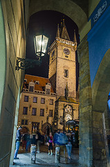 Image showing Old Town Hall Tower in Prague seen from Melantrichov passage