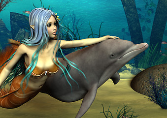 Image showing Mermaid and Dolphin