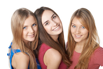 Image showing Closeup of three girls friends