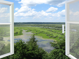 Image showing opened window to the summer landscape