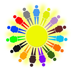 Image showing nice multicolored little men as a symbol of solidarity