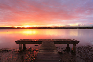 Image showing Australian sunset at Green Point jetty Australia