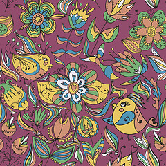 Image showing Seamless floral pattern with birds