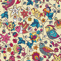 Image showing Seamless floral pattern with birds