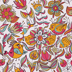 Image showing Seamless floral pattern with birds