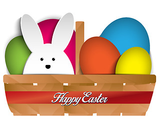 Image showing Happy Easter Rabbit Bunny and Eggs in Basket